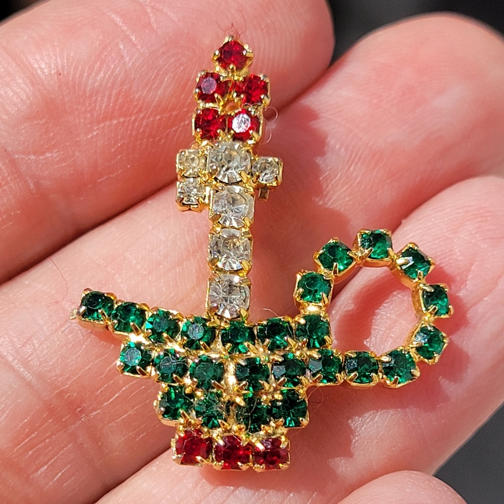 Christmas Jewelry Vintage to Now ~ Clip-On Earrings (2pr) & Brooch ~ Rhinestones - Picture 4 of 16